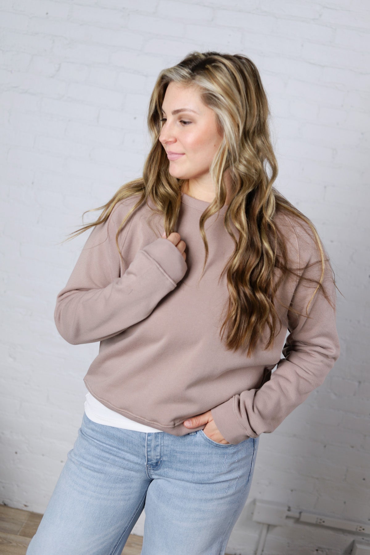 Ravyn Garment Washed Modal Fleece Sweatshirt - Taupe