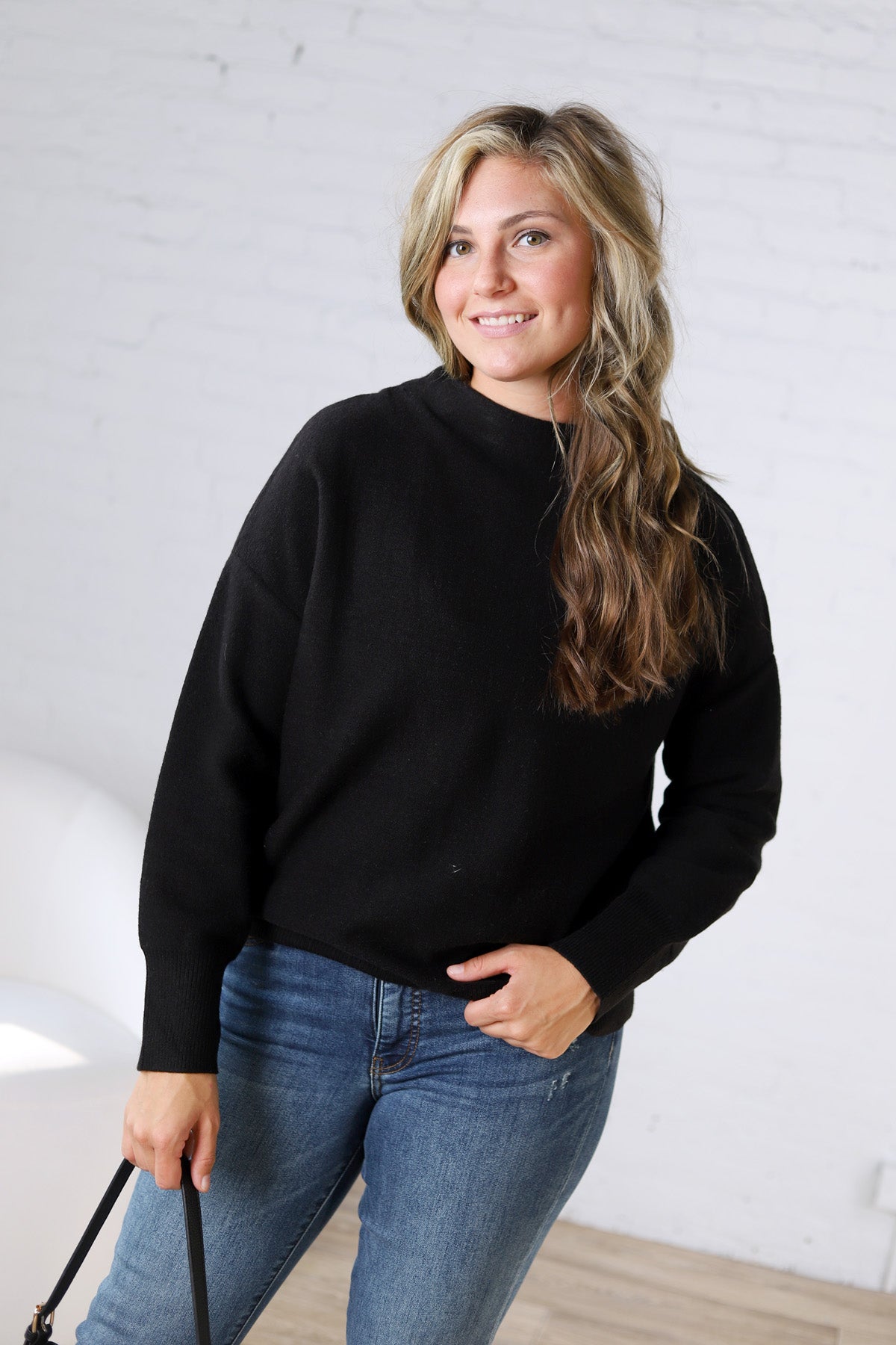 Rayna Funnel Neck Sweater - Black