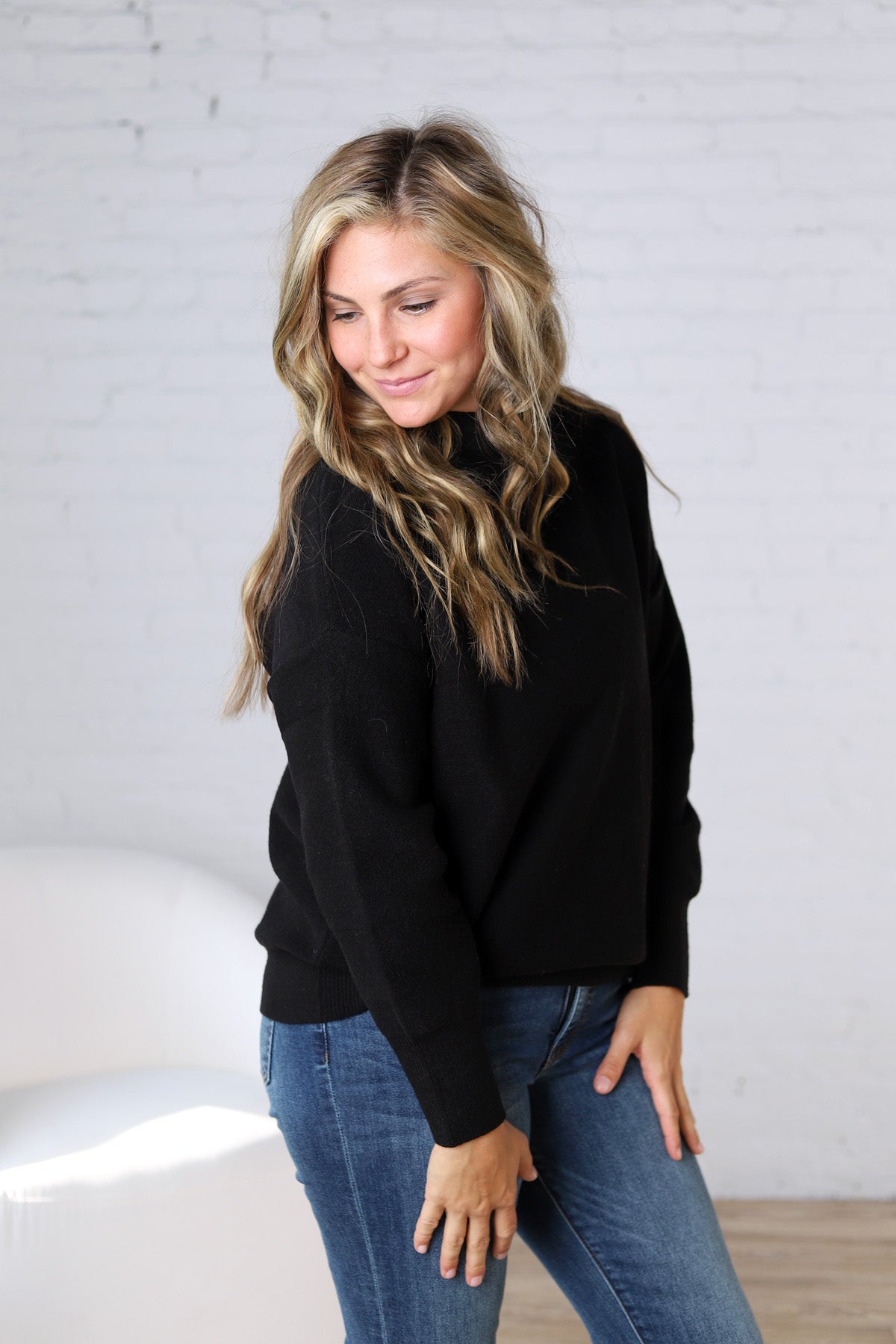 Rayna Funnel Neck Sweater - Black