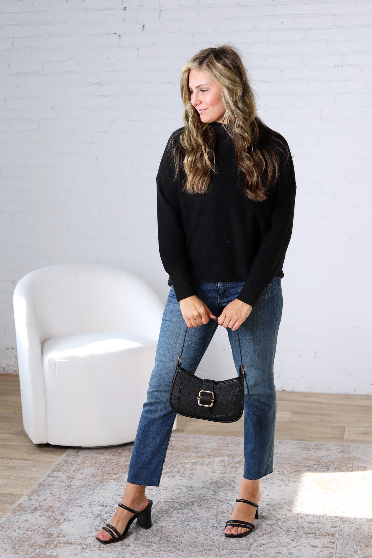 Rayna Funnel Neck Sweater - Black