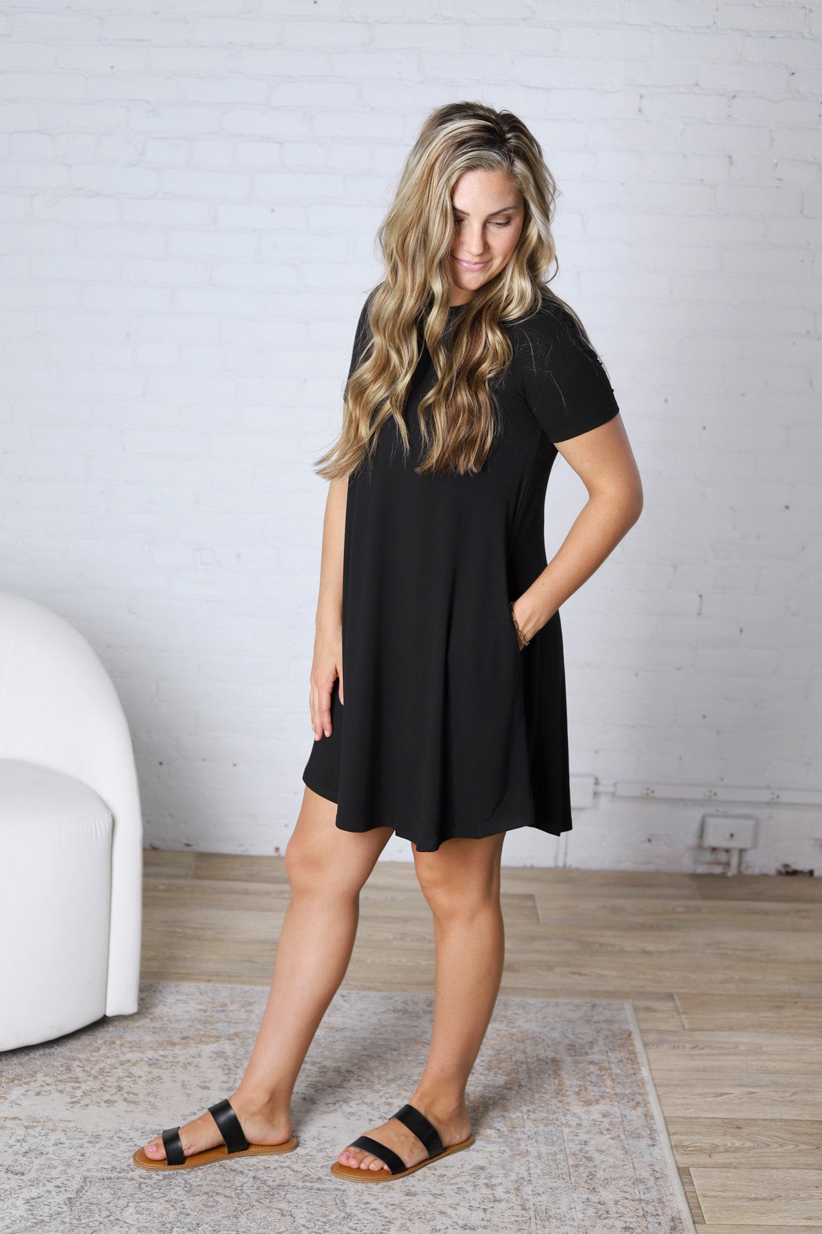 Reagan Round Hem A-Line Dress - Black