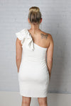 Rebeka Ruffle One Shoulder Knit Dress - Off White - Final Sale