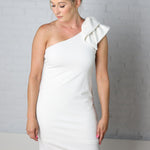 Rebeka Ruffle One Shoulder Knit Dress - Off White - Final Sale