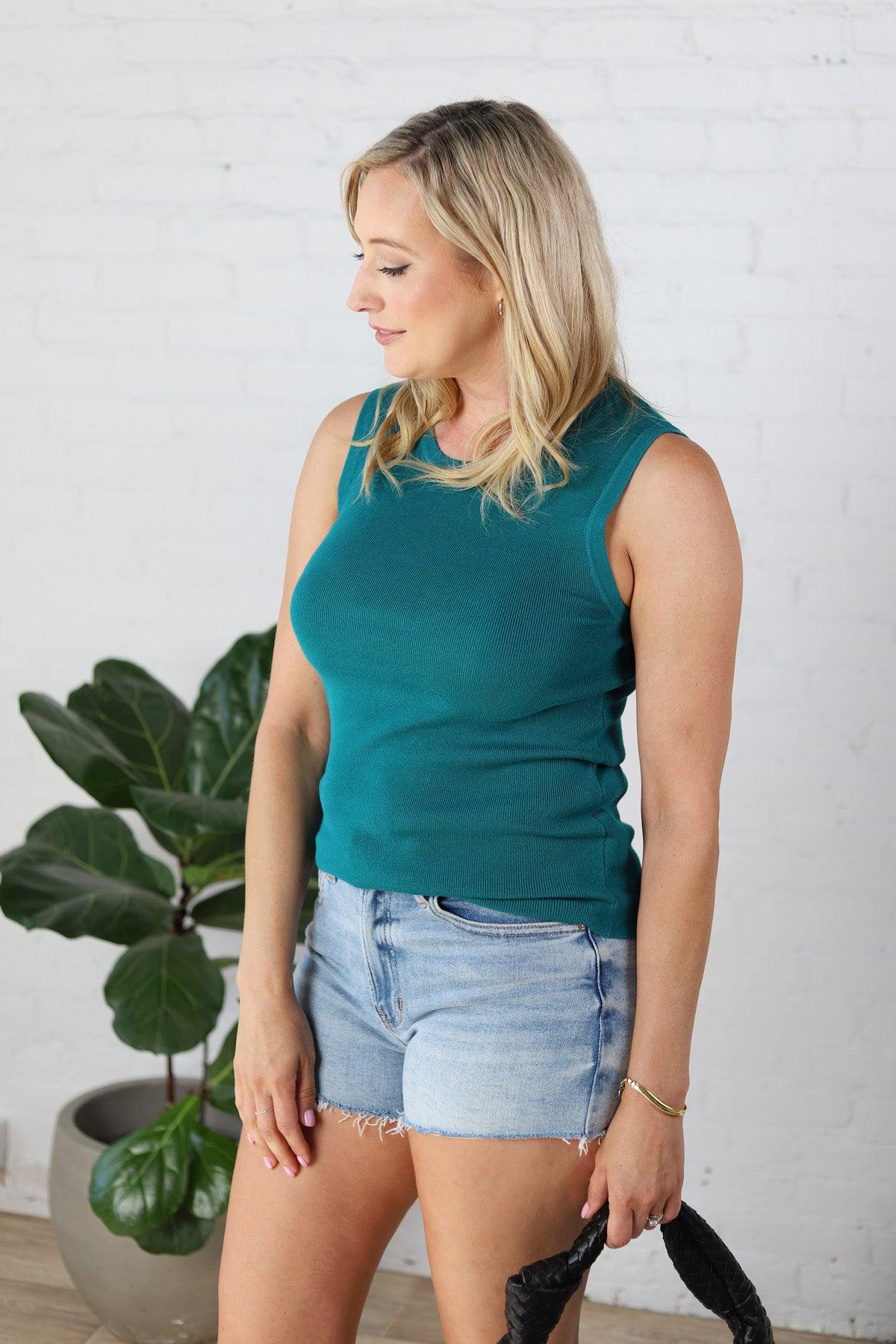 Remi Sleeveless Fitted Sweater Tank Top - Jade