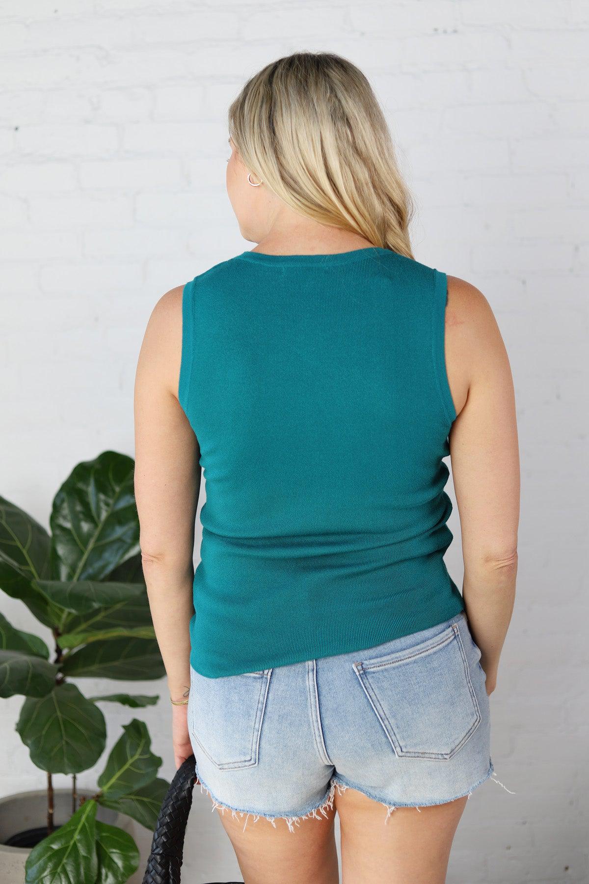 Remi Sleeveless Fitted Sweater Tank Top - Jade - FINAL SALE