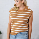 Remy Striped Sweater Vest - Camel/Ivory - FINAL SALE