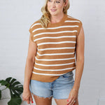 Remy Striped Sweater Vest - Camel/Ivory - FINAL SALE