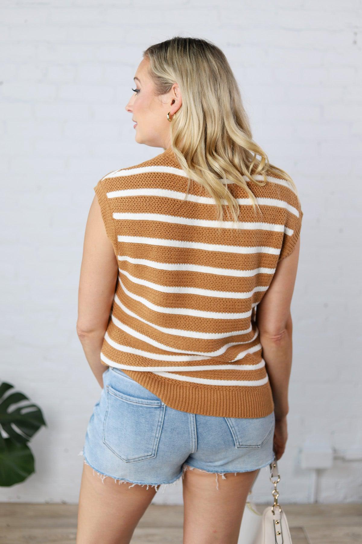 Remy Striped Sweater Vest - Camel/Ivory - FINAL SALE