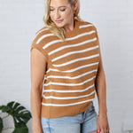 Remy Striped Sweater Vest - Camel/Ivory - FINAL SALE