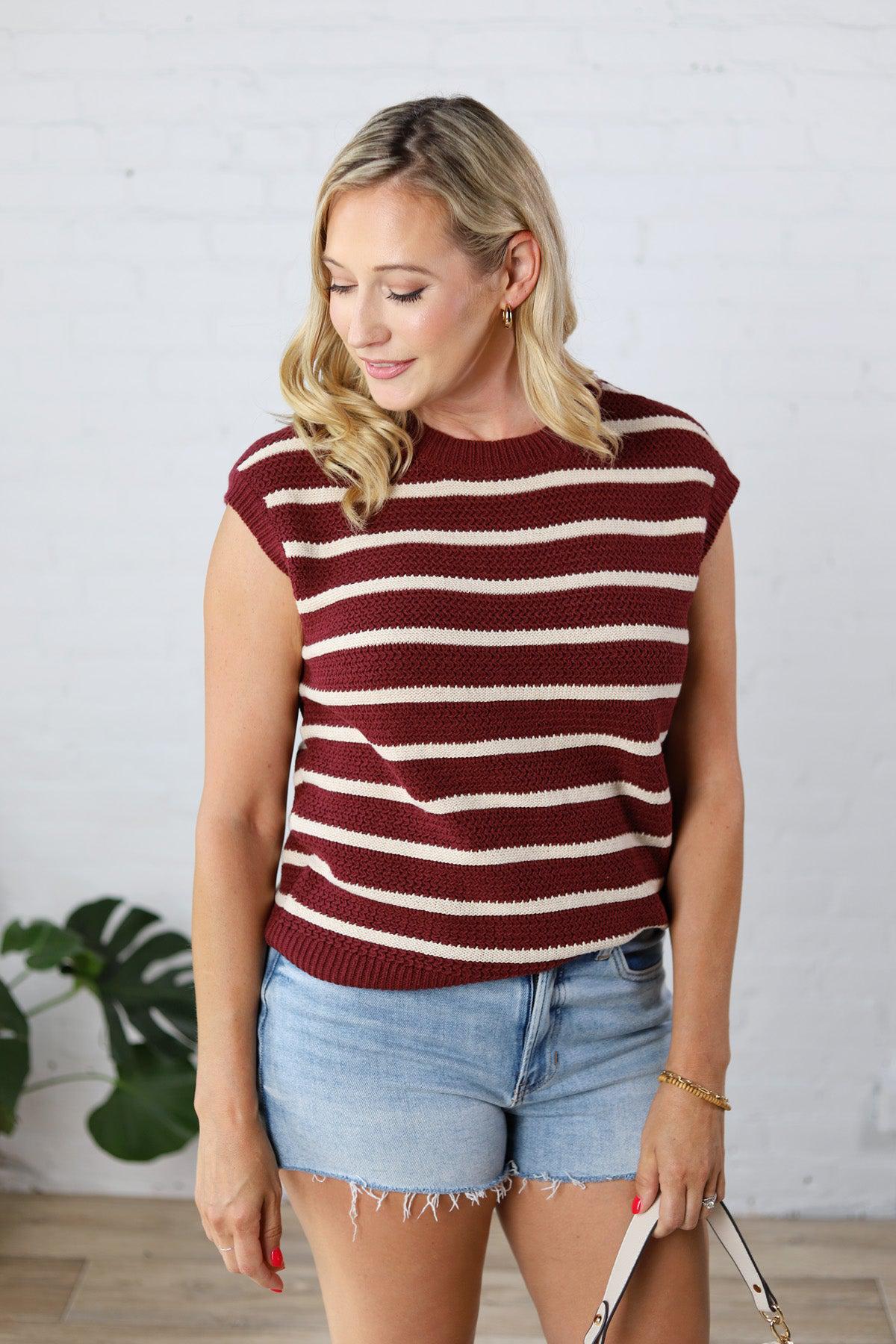 Remy Striped Sweater Vest - Wine/Oatmilk - FINAL SALE