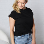 Renata Cotton Folded Sleeve Top - Black