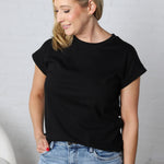 Renata Cotton Folded Sleeve Top - Black