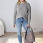 Renna Soft Waffle Knit Raw Hem Sweater - H Grey