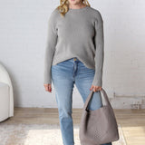 Renna Soft Waffle Knit Raw Hem Sweater - H Grey