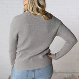 Renna Soft Waffle Knit Raw Hem Sweater - H Grey