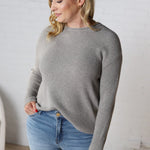 Renna Soft Waffle Knit Raw Hem Sweater - H Grey