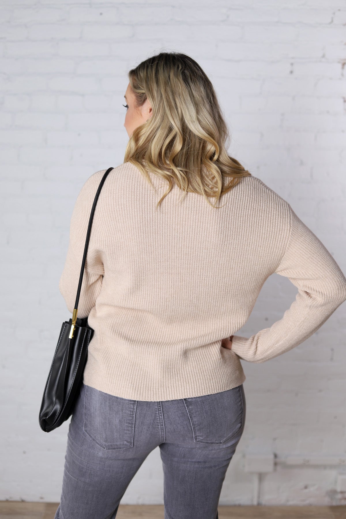 Renna Soft Waffle Knit Raw Hem Sweater - Oatmeal