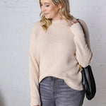 Renna Soft Waffle Knit Raw Hem Sweater - Oatmeal