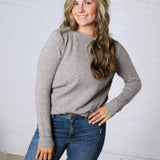 Reya Crew Neck Pullover Exposed Seam Knit Sweater - Heather Smoke