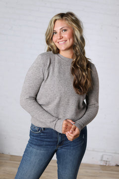Reya Crew Neck Pullover Exposed Seam Knit Sweater - Heather Smoke