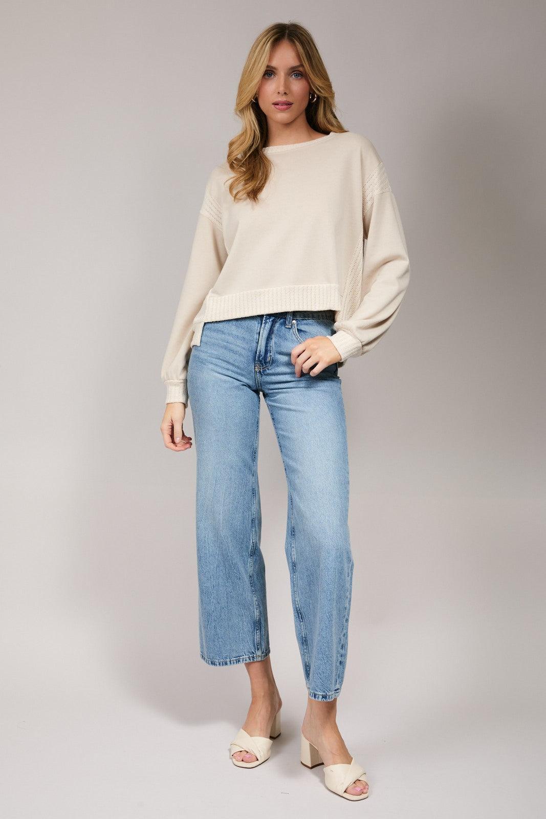 Rivelle Ribbed Contrast Long Sleeve Sweatshirt – Ivory