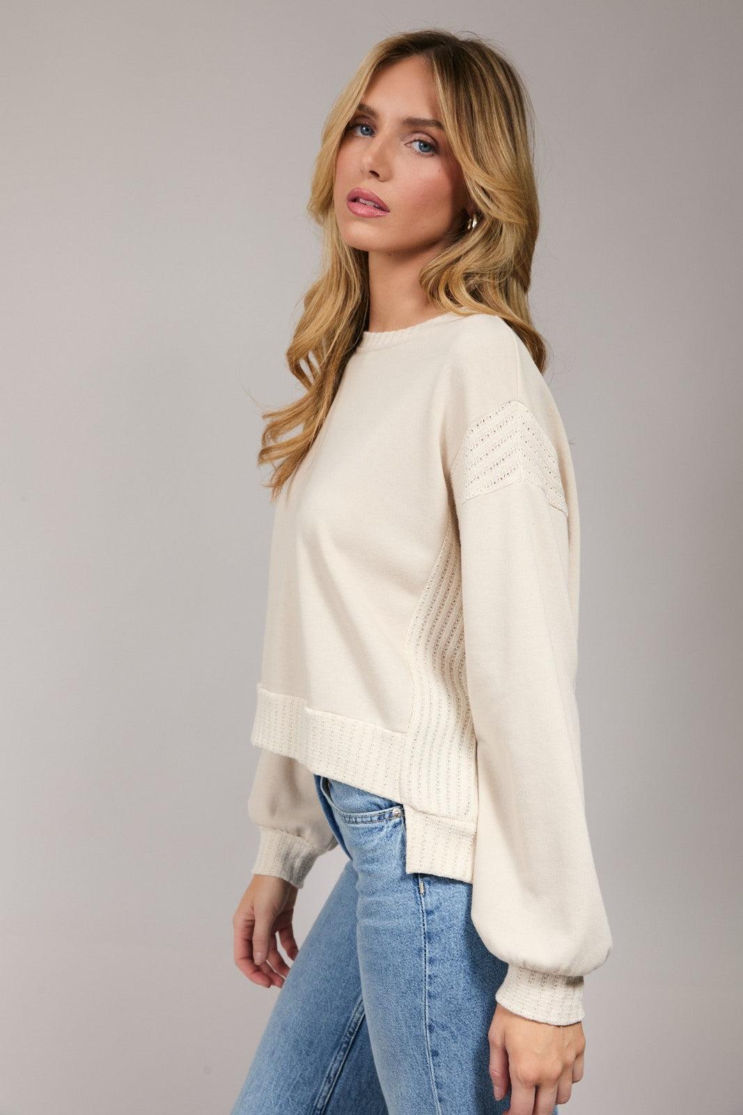 Rivelle Ribbed Contrast Long Sleeve Sweatshirt – Ivory