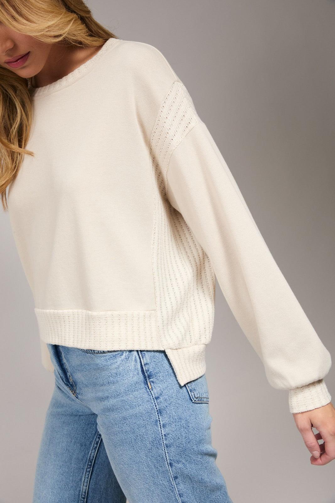 Rivelle Ribbed Contrast Long Sleeve Sweatshirt – Ivory