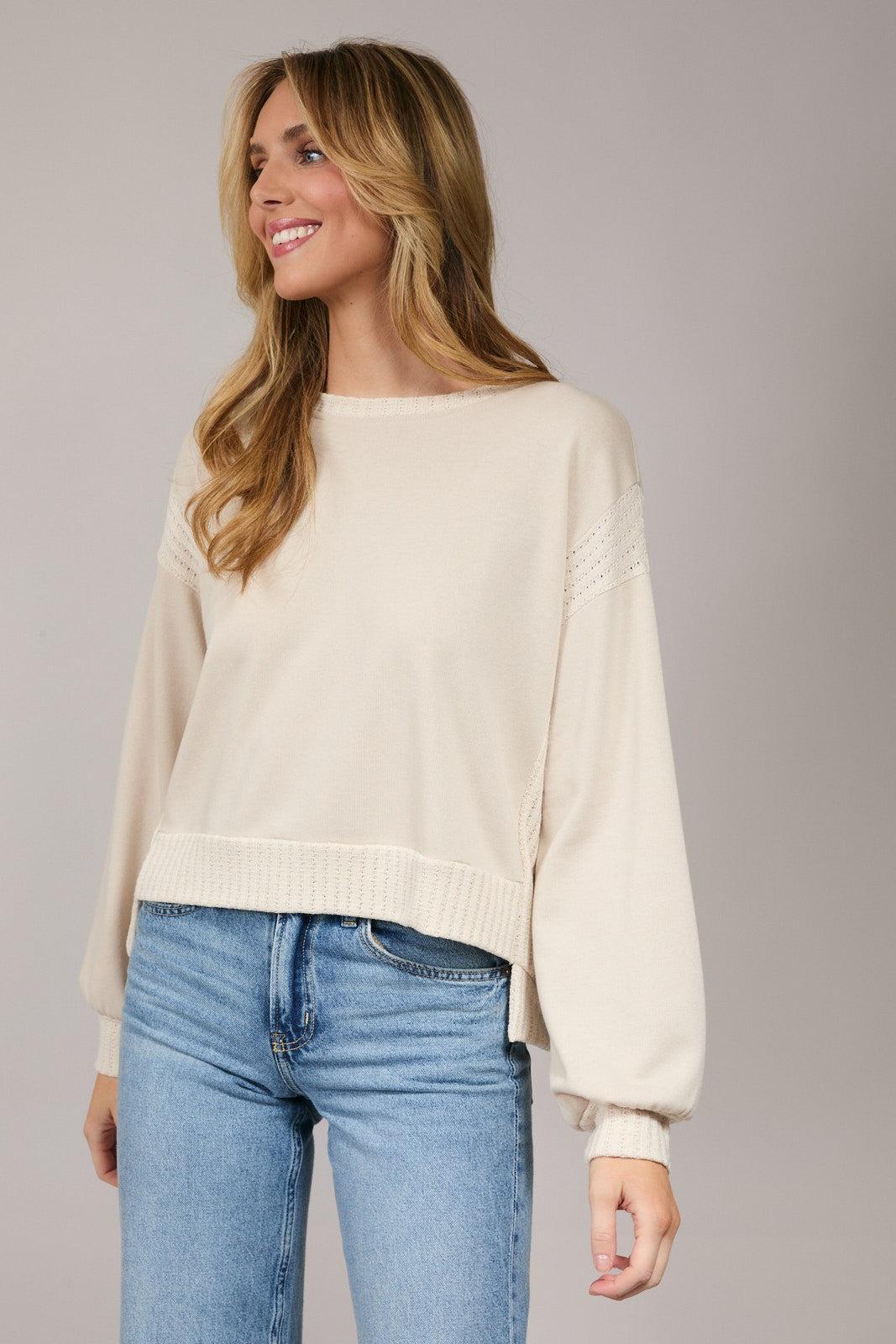 Rivelle Ribbed Contrast Long Sleeve Sweatshirt – Ivory