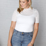 Riya Mock Neck Short Sleeve Lace Top - Off White