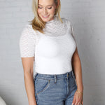 Riya Mock Neck Short Sleeve Lace Top - Off White