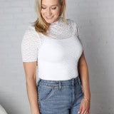 Riya Mock Neck Short Sleeve Lace Top - Off White