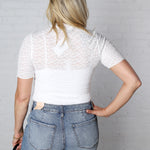 Riya Mock Neck Short Sleeve Lace Top - Off White