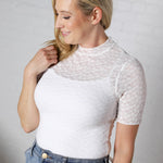 Riya Mock Neck Short Sleeve Lace Top - Off White