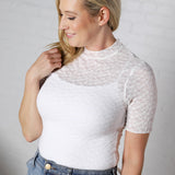 Riya Mock Neck Short Sleeve Lace Top - Off White