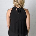 Robyn Mock Neck Pleated Woven Blouse - Black - Final Sale