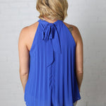 Robyn Mock Neck Pleated Woven Blouse - Royal Blue - Final Sale