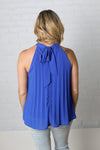 Robyn Mock Neck Pleated Woven Blouse - Royal Blue - Final Sale