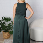Romi Knit Mixed Media Midi Dress - Dark Green