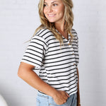 Romilly Button Front Textured Waffle Stripe Knit Top