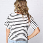 Romilly Button Front Textured Waffle Stripe Knit Top