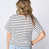 Romilly Button Front Textured Waffle Stripe Knit Top FINAL SALE