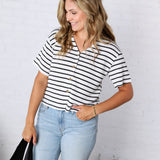 Romilly Button Front Textured Waffle Stripe Knit Top FINAL SALE