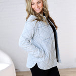 Romy Quilted Oversized Denim Shacket - Light Denim