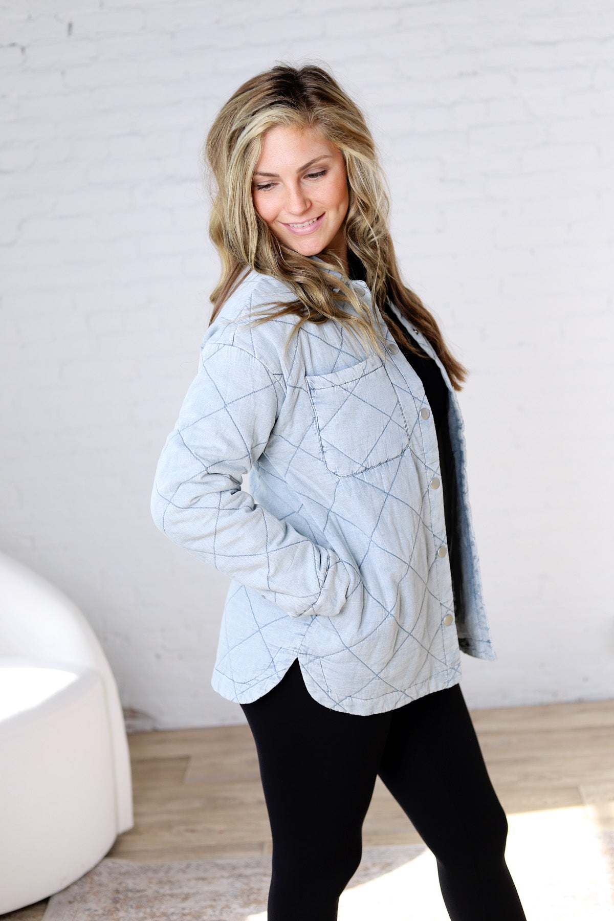 Romy Quilted Oversized Denim Shacket - Light Denim
