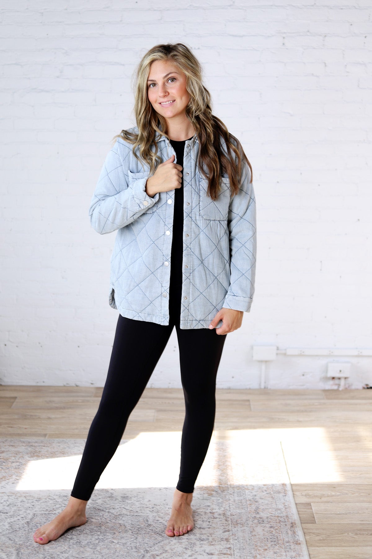 Romy Quilted Oversized Denim Shacket - Light Denim