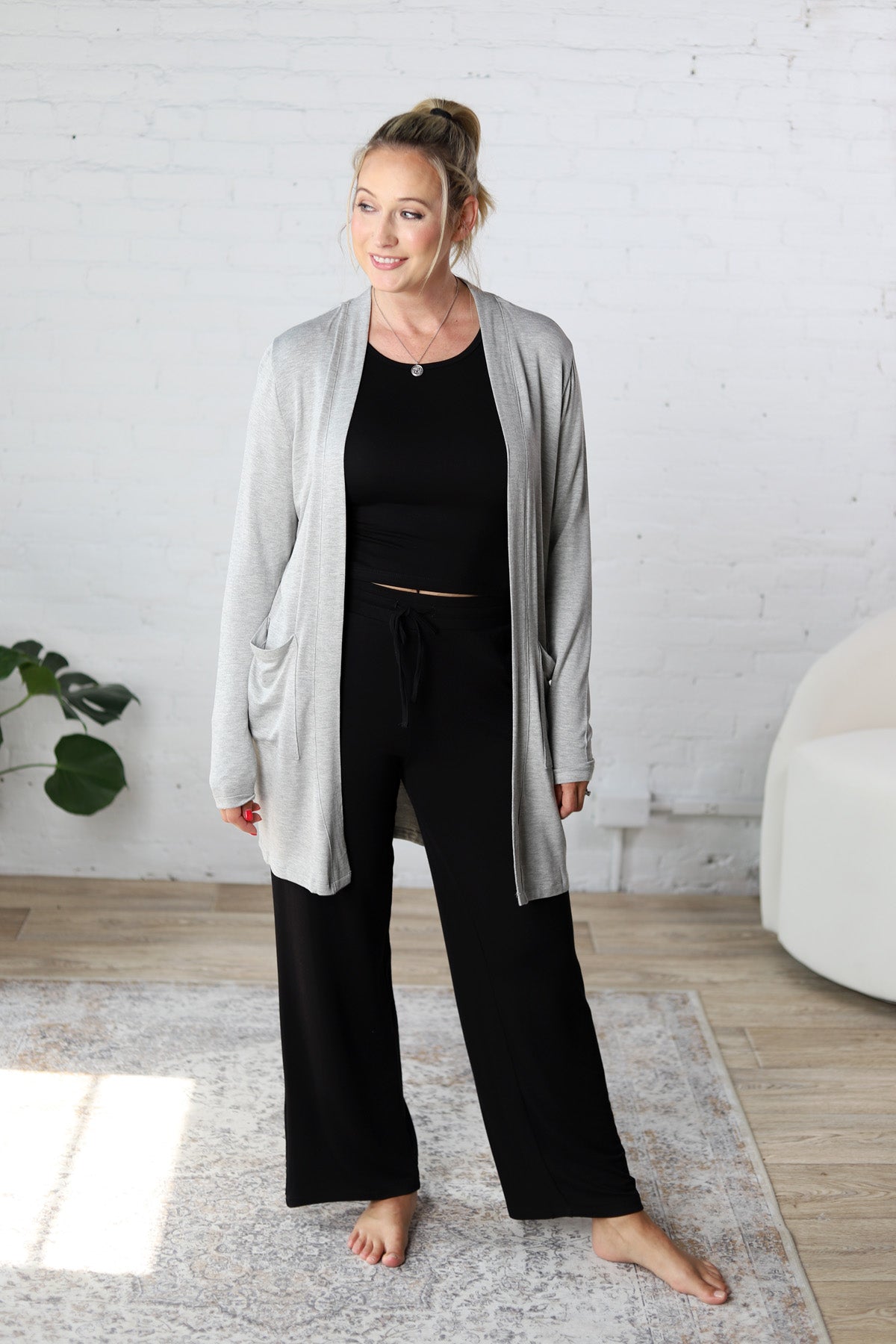 Rory Lounge Terry Cardigan - Heather Grey FINAL SALE