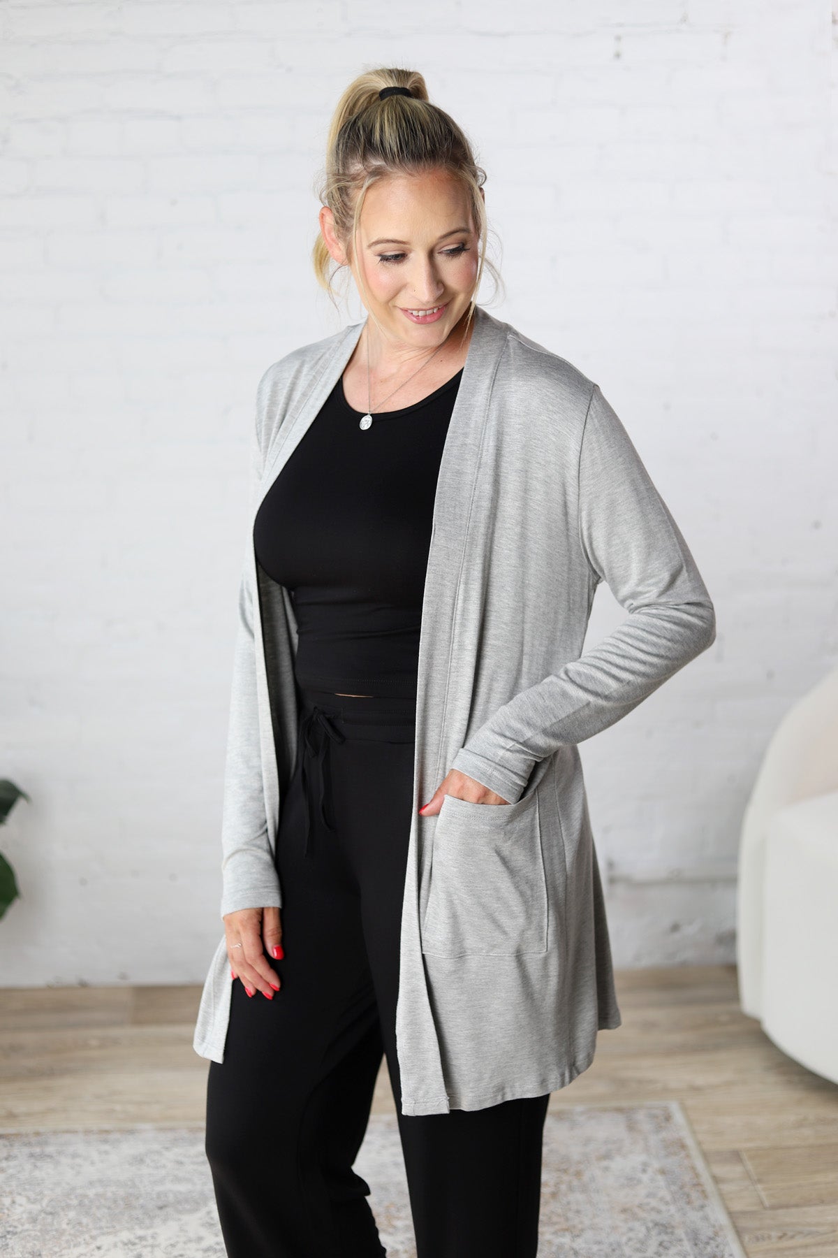 Rory Lounge Terry Cardigan - Heather Grey FINAL SALE