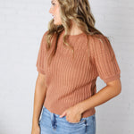 Rosalind Puff Sleeve Cable Sweater - Brick