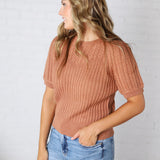 Rosalind Puff Sleeve Cable Sweater - Brick