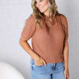 Rosalind Puff Sleeve Cable Sweater - Brick